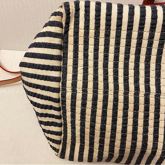Dooney & Bourke 1975 Blue and White Striped Seersucker Top Handle Satchel Tote - Picture 7 of 10